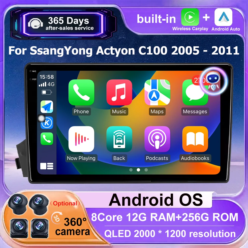 9 Inch For SsangYong Actyon C100 2005 - 2011 Android 16 Auto Car Radio Multimedia Video Player GPS Navigation BT Carplay 4G WIFI