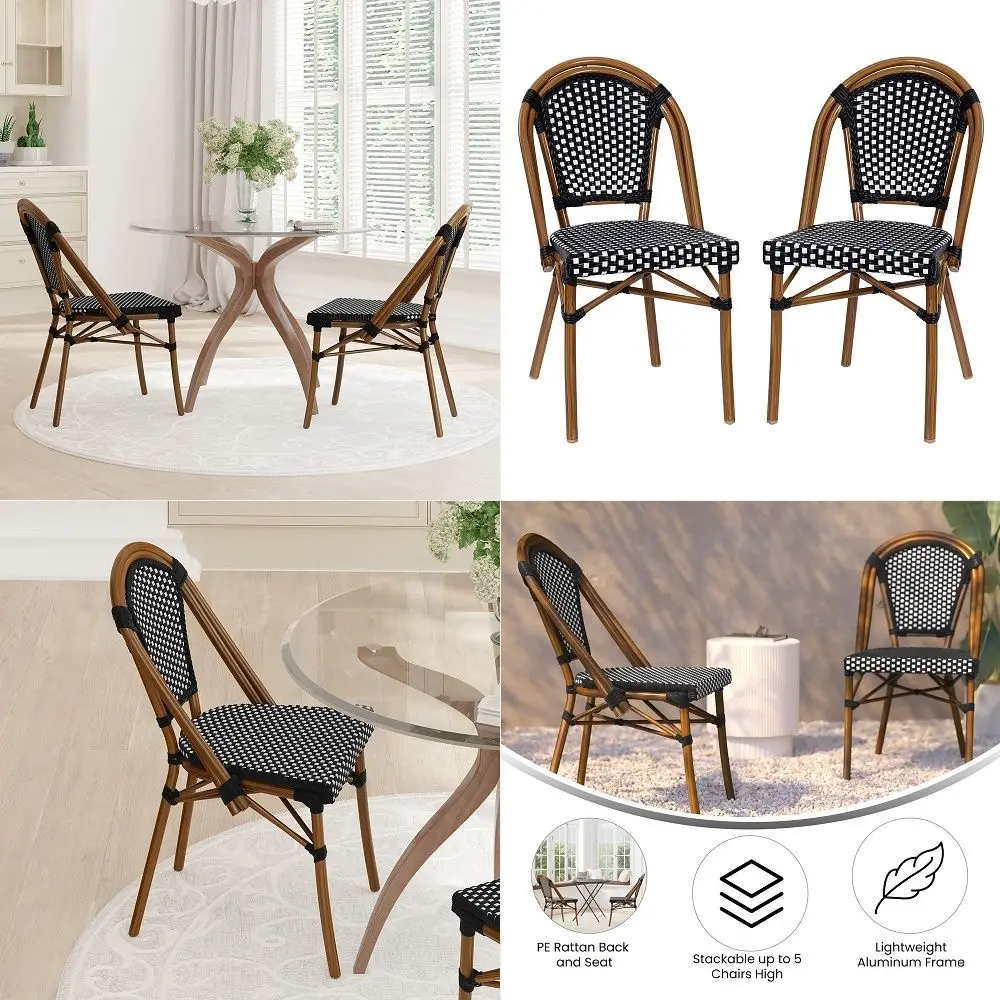 

Brands Original Real Classic Commercial Grade Rattan Wood Frame French Bistro Chair, Indoor Outdoor, Blue amp White Blue amp Wh