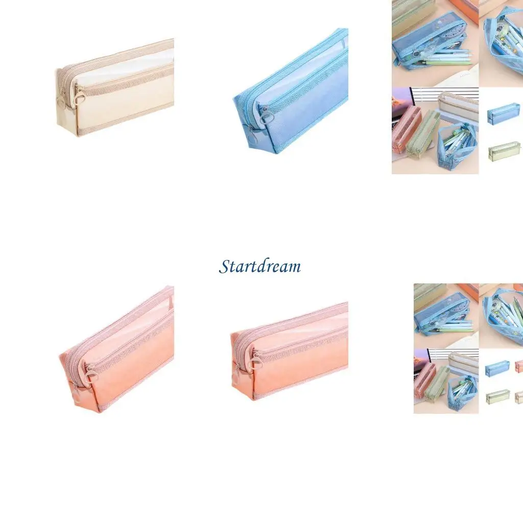

Clear Mesh Pencil Case Case Double -Layer Cencil Coucches с большими емкостью Организаторы для хранения пакета портативная сумка