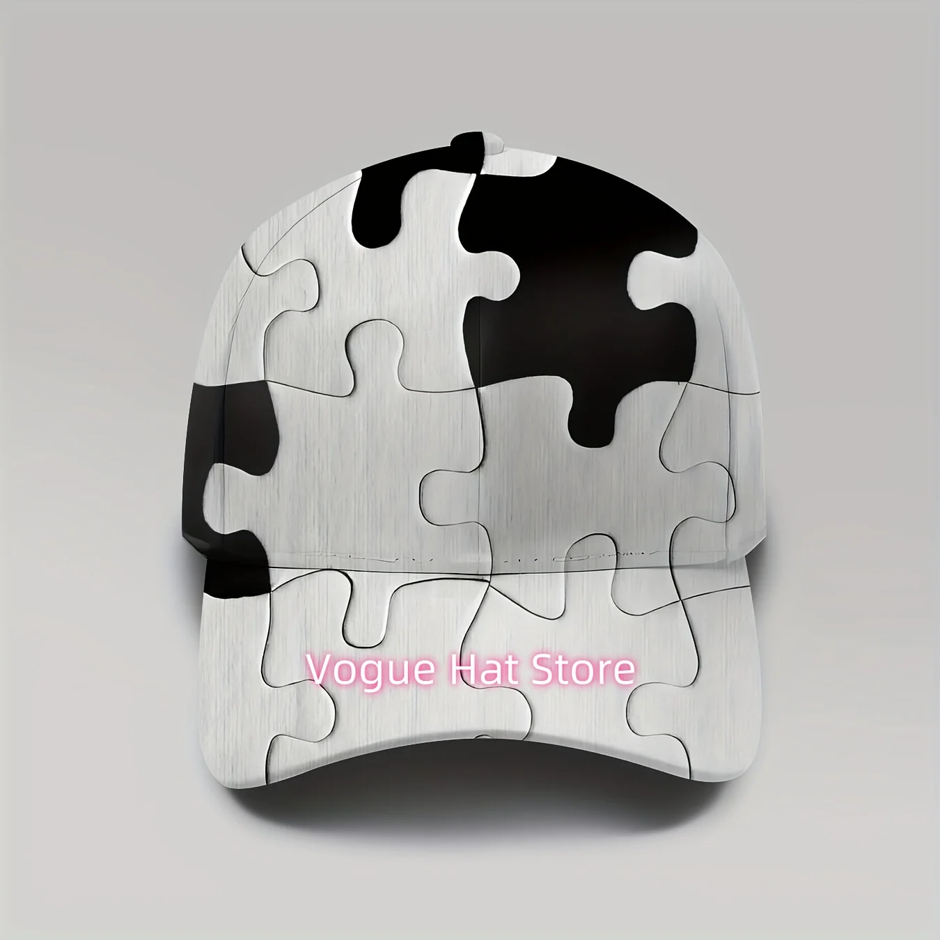1pc, Baseball Cap with Puzzle Design, Black And Silvery Metallic Style, Unisex Fashion Item, Casual Outdoor Apparel, Adjustable