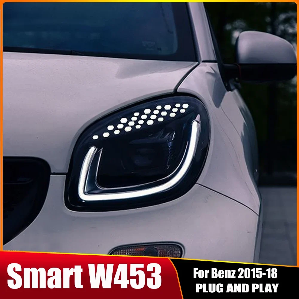 Pair Car LED Headlight Assembly for Mercedez Benz Smart 2015-2019 Fortwo Forfour W453 Plug and Play DRL Amber Turn Signal Lights