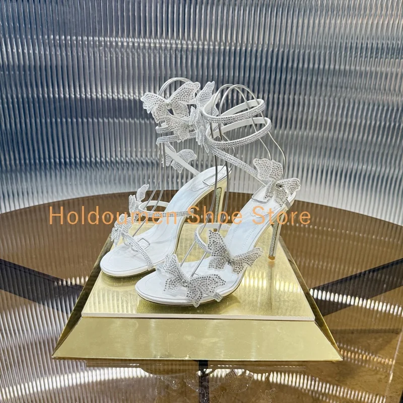 رائعة دليل حجر الراين ثلاثية الأبعاد فراشة ديكور الكاحل الأفعى على شكل التفاف حزام الصنادل الصيف حفلة اللمحة تو خنجر فستان صندل #3