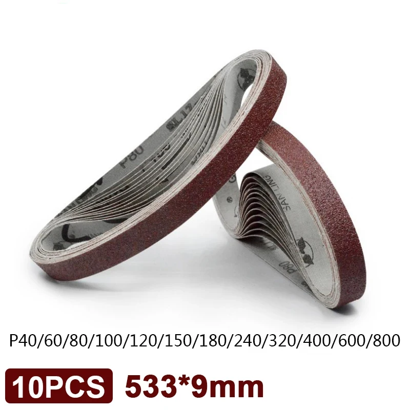 Correa de arena para pulir madera y Metal suave, 10 piezas, 533x9mm, con 40-800, para lijadora