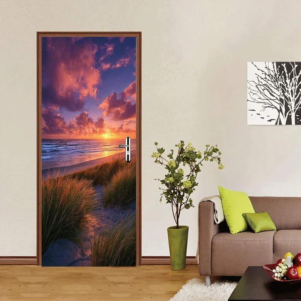 2pcs Morning Sun Beach Sunset Wall Stickers Natural Scenery Home Decoration Stickers Bedroom Living Room Entrance Background Wal