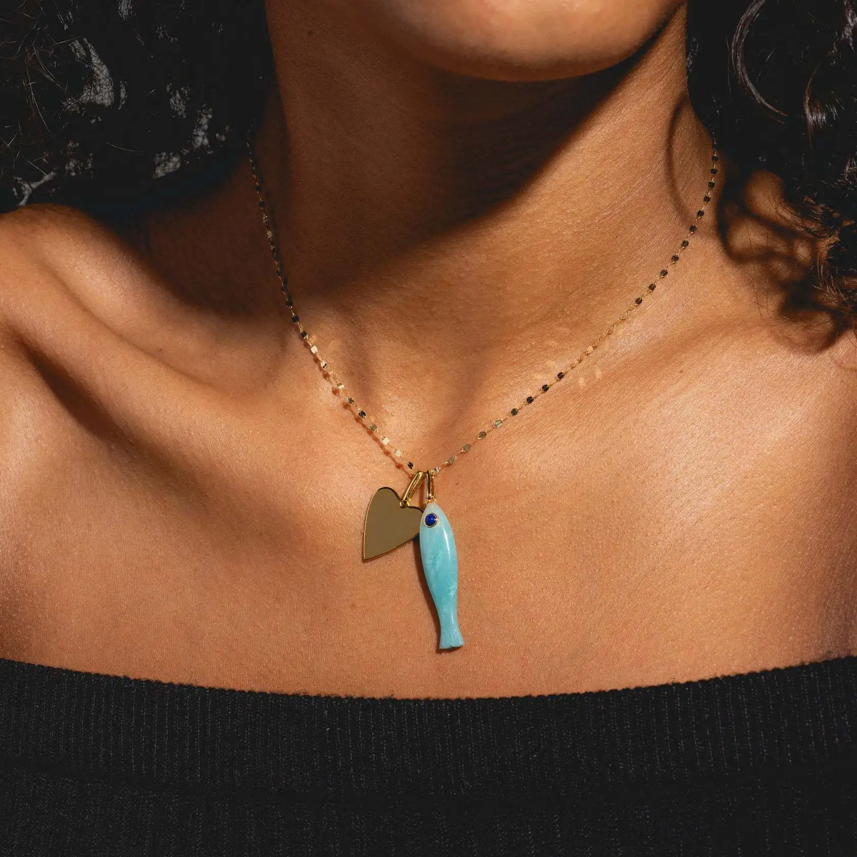 Retro Heart Circular Fish Sailing Circular Coin Charm Accessory Necklace Women's Girls Zodiac Drip Oil New DIY Necklace Pendant