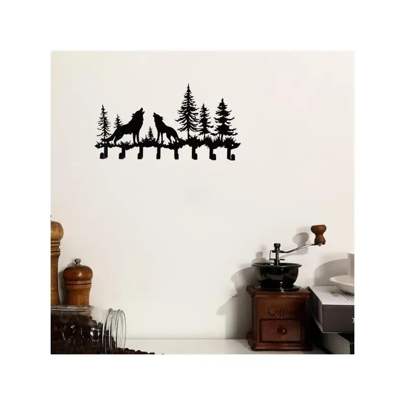 

Настенный металлический органайзер «Рустикальный волк» — идеально подходит для подвешивания ключей, шляп и сумок — идеально подходит для гостиной, кухни или