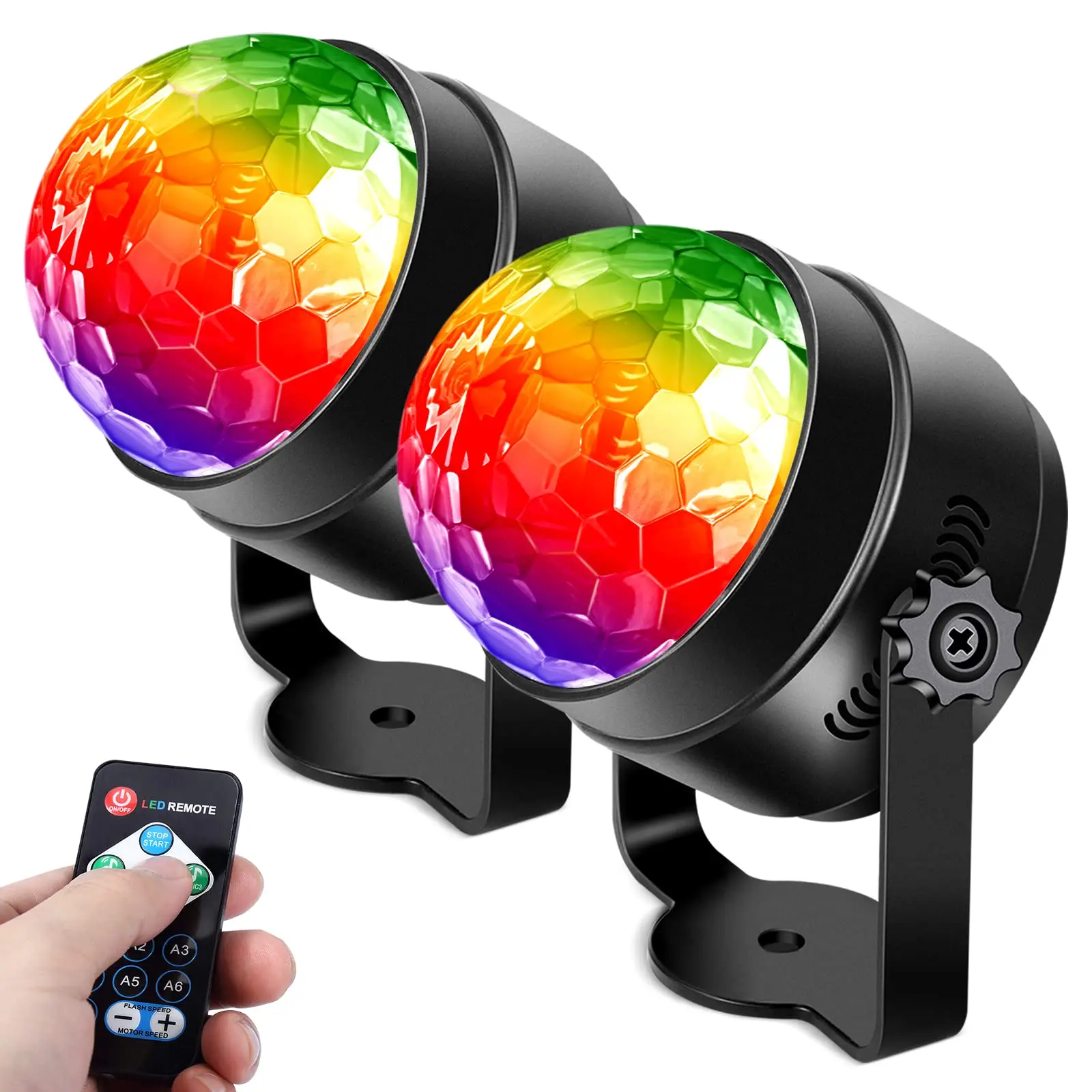 2Pcs Strobe Lights for Parties,Sound Activated Disco Ball Lights with Remote,RGB 7 Colors Changing DJ Lights for Dance Club Xmas