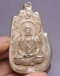 6.5Cm Old Tibet Silver Shakyamuni Amitabha Buddha Words Bergamot Amulet Statues
