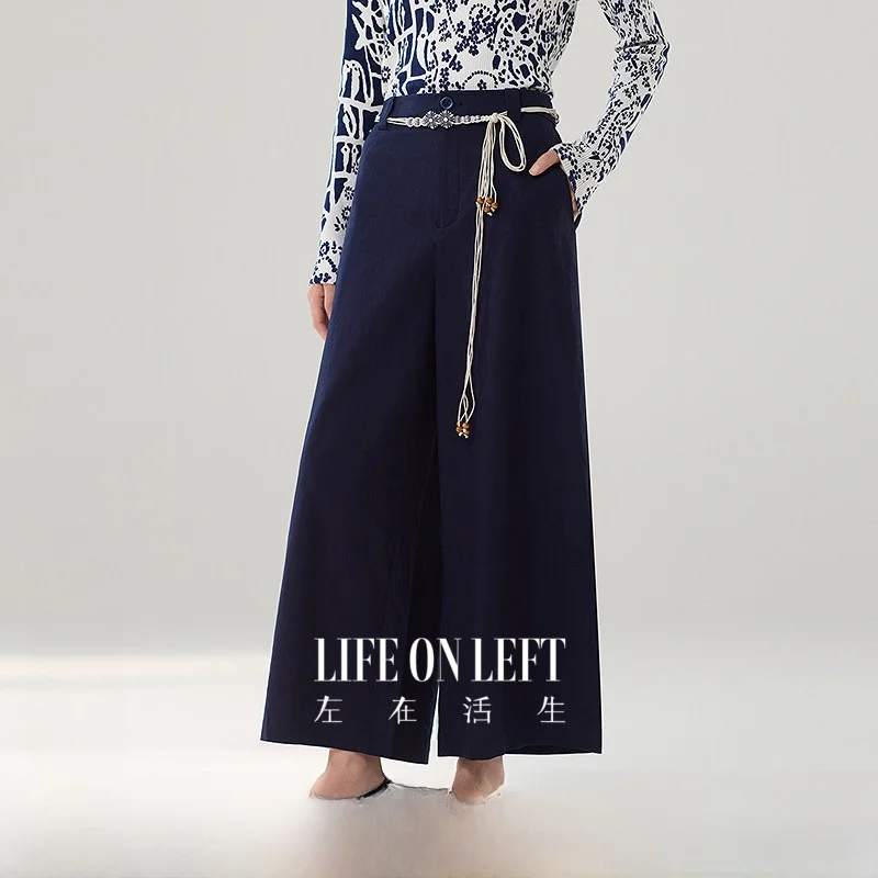 

Women's Casual Wide Leg Pants Autumn New Natural Waist Trousers Draping Loose Straight Cut Slimming Cotton Linen Blend