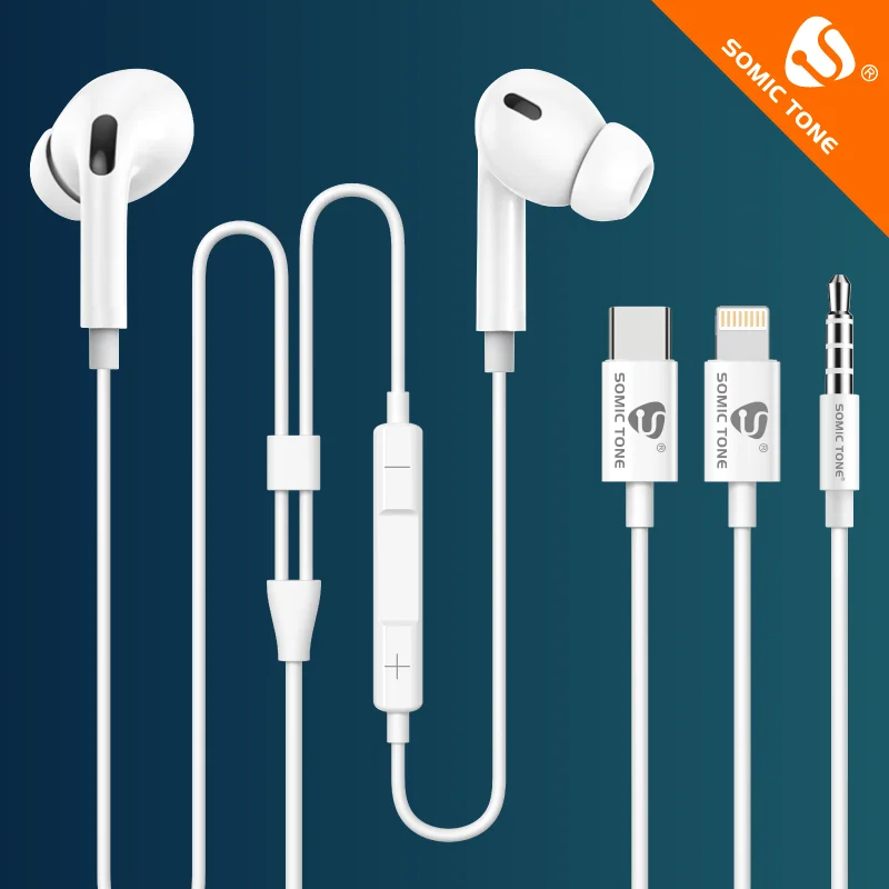 

SOMIC TONE Wired Earphones Stereo Bass Headphone In-Ear 3.5mm Type C Lighting Headset with MIC for iphone Xiaomi Samsung Phones