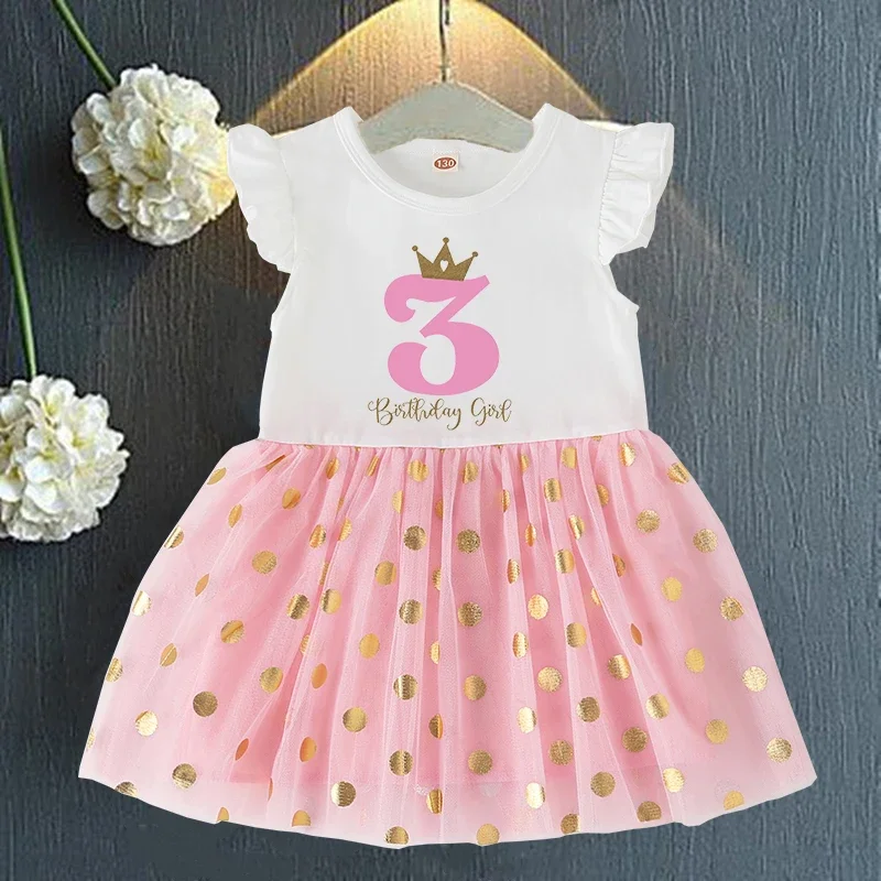 1-5Y Birthday Number Baby Little Girls Pink Dress Kids Princess Tutu Dresses Infant Outfits Toddler Girl Birthday Party Clothes