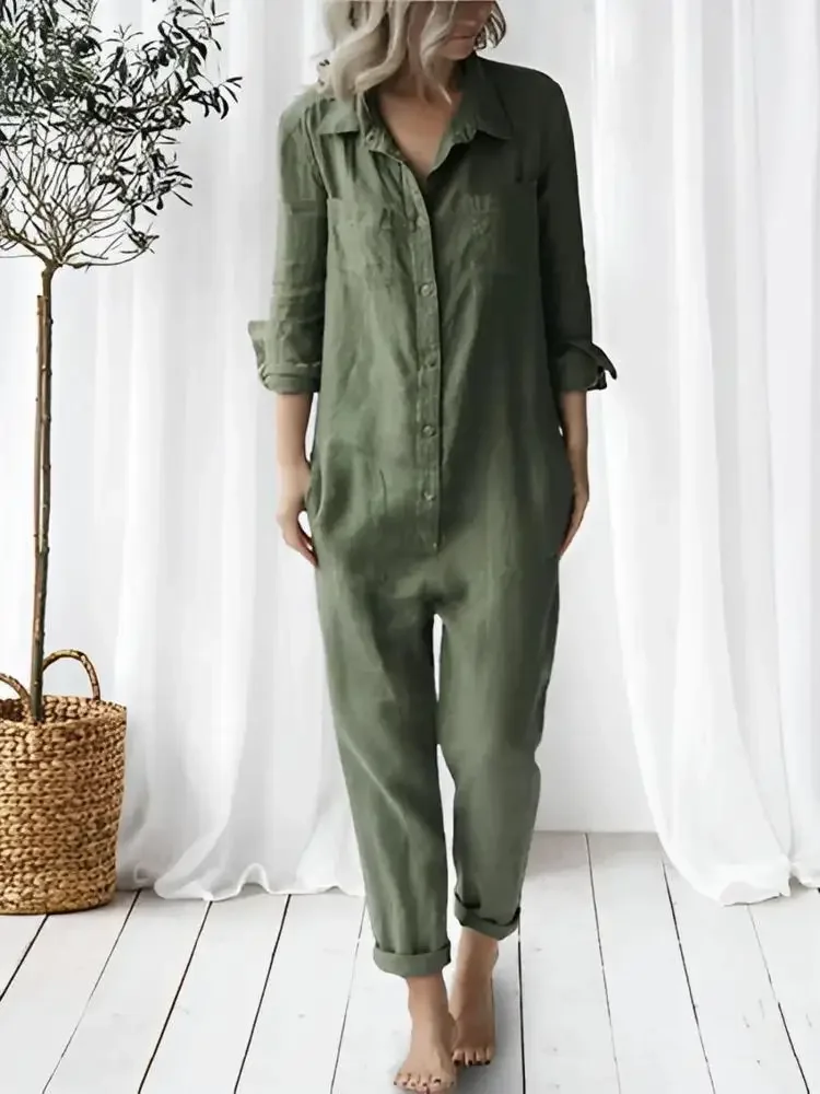 Fashion and Comfortable Spring/summer 2024 Jumpsuit Women Cotton and Linen Jumpsuit Solid Color Female Jumpsuit pink color