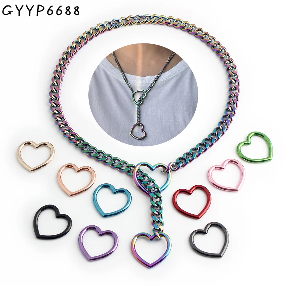 1/3/5PCS Length:66cm Rainbow Punk Rock Heart Charm Necklace For Pet Collar Bags Sexy Adjustable O Ring Slip Chain Accessories