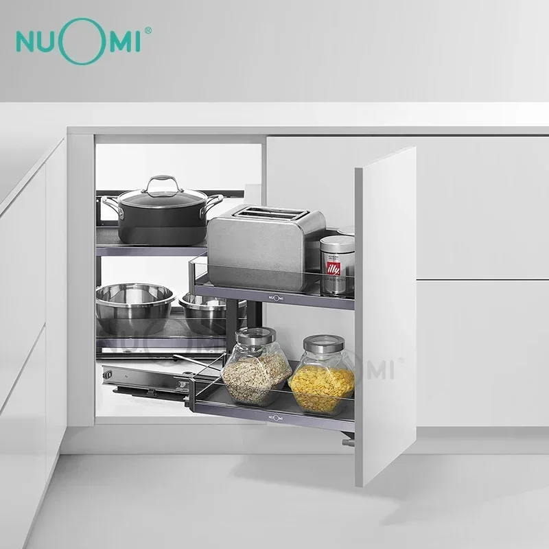 NUOMI Modern Kitchen Pull Out Basket Cabinet Pantry Organizer Storage Linkage Structure Saucer Magic Corner for Kitchen Cabinet