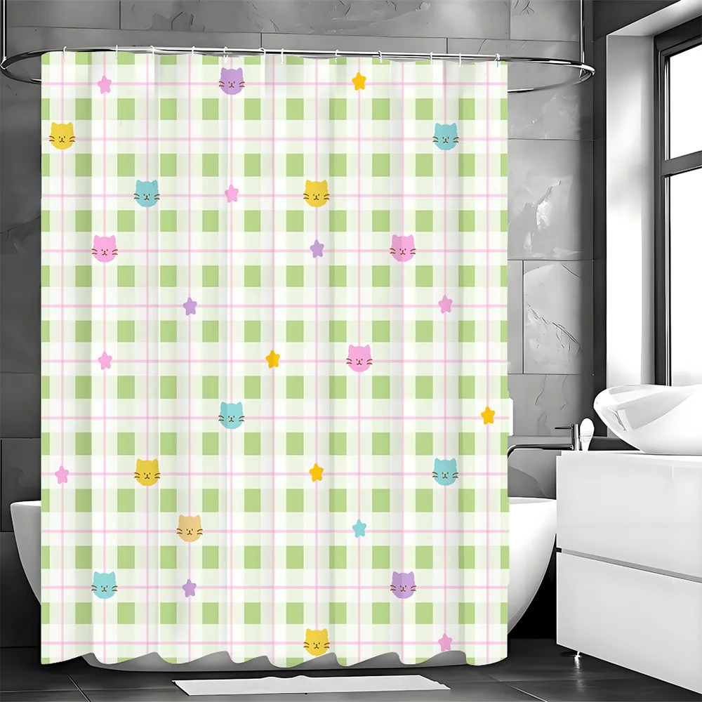 グリーングラデーションパターンシャワーカーテン洗える汚れに強いシャワーヘッド防水ポリエステルバスカーテン家の装飾用