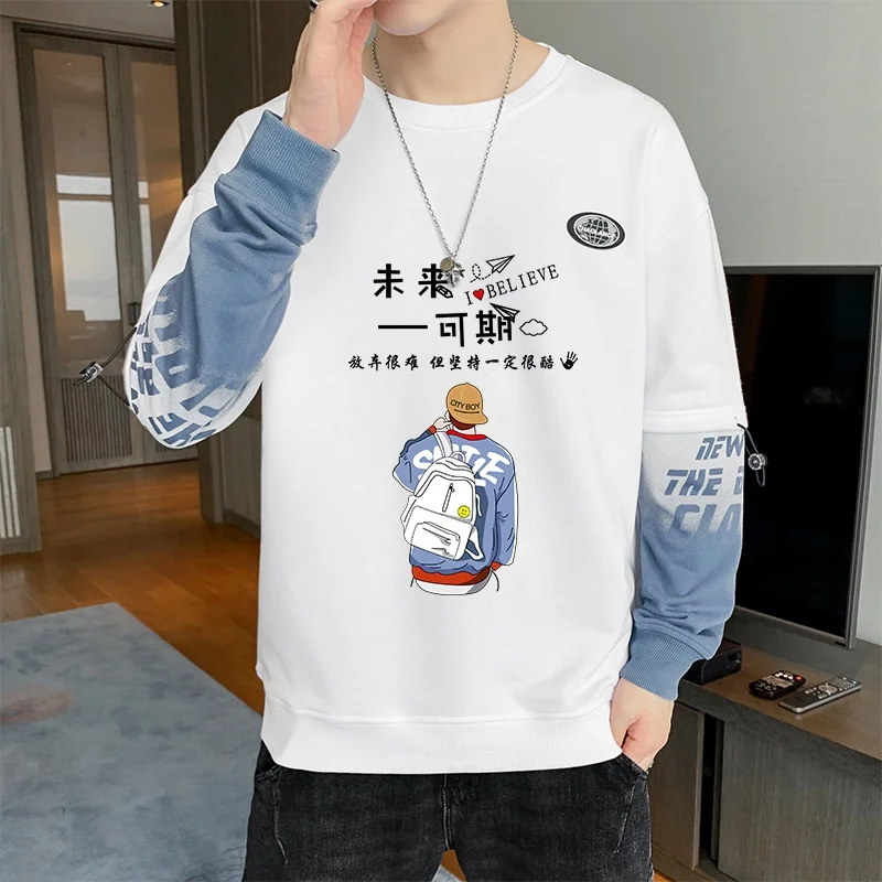 

Свободные парные толстовки для мужчин в корейском стиле, модные повседневные толстовки свободного кроя с круглым вырезом и принтом