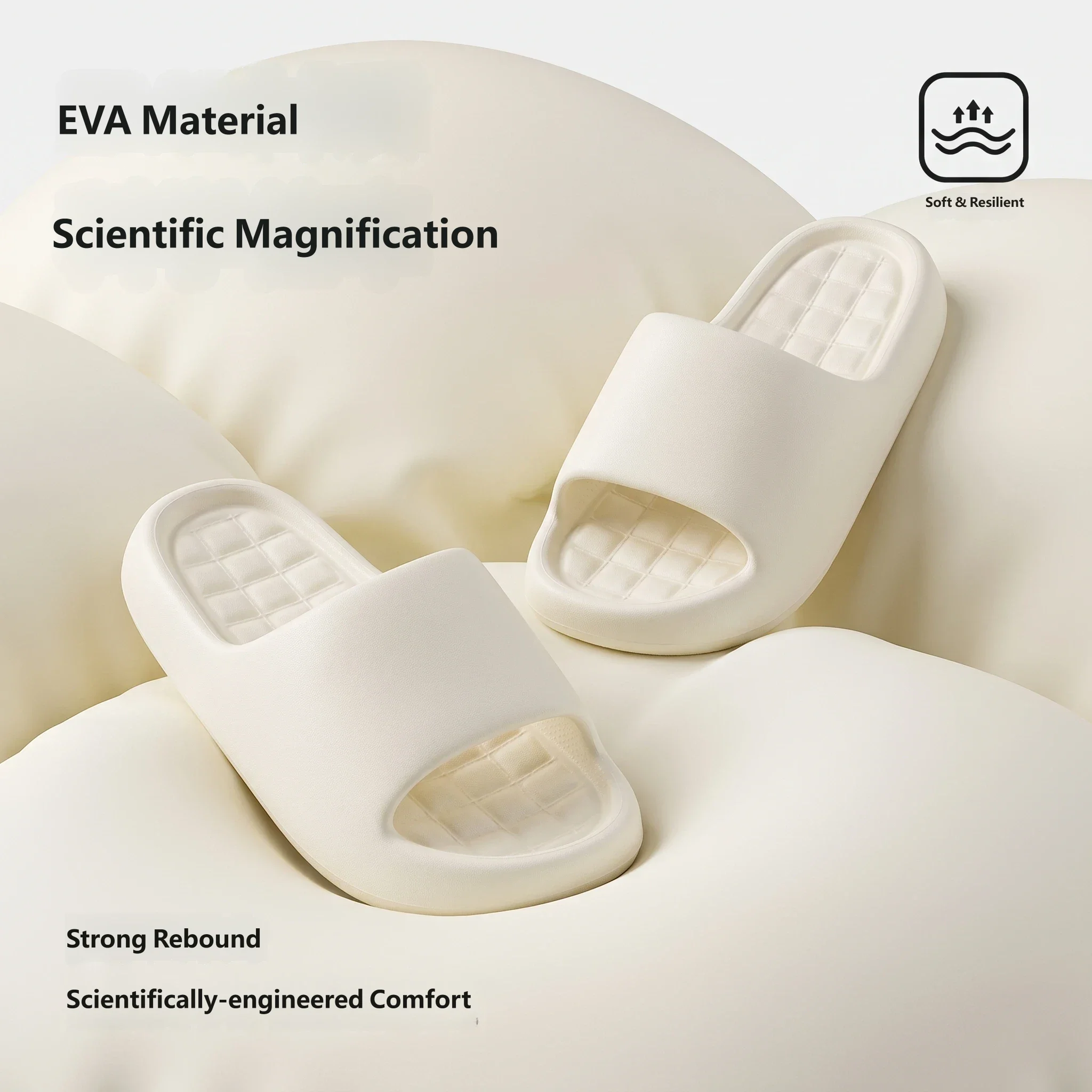 Cloud Slides Thick Platform EVA Slippers Grid Massage Insole Open‑Toe Non‑Slip Indoor Home Bathroom Sandals