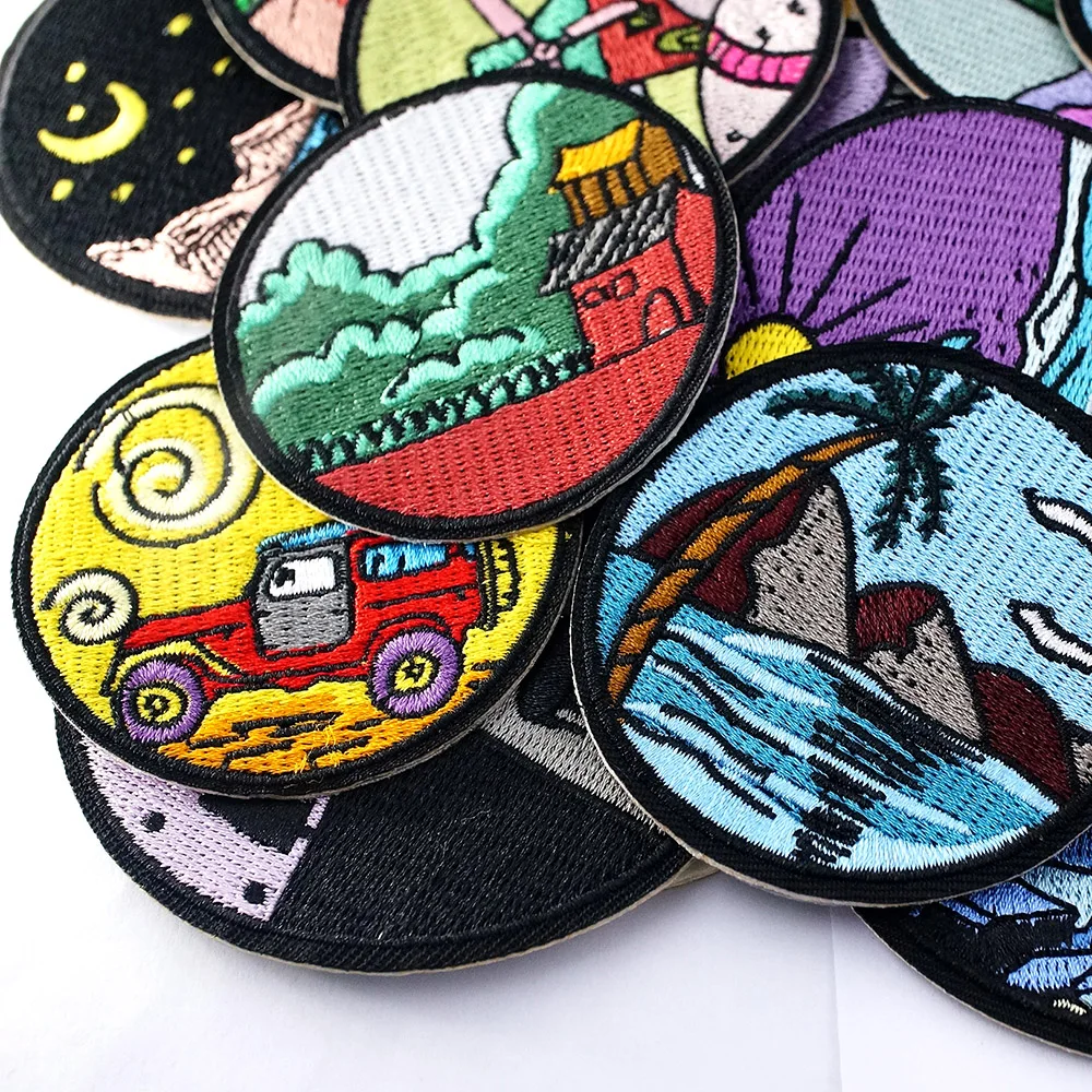 Peak Sunrise Sunset Scenery Landscape Patch for Clothing Iron on Embroidered Sewing Applique Fabric Badge Apparel Accessories