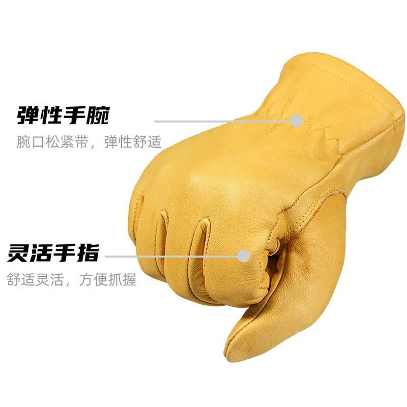 Leather protective work gloves with anti-slip and wear-resistant features for auto repair and gardening