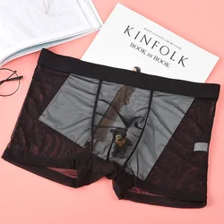 Ultra thin transparent flat angle underwear Men's transparent small flat angle underwear Mesh sexy breathable underwear