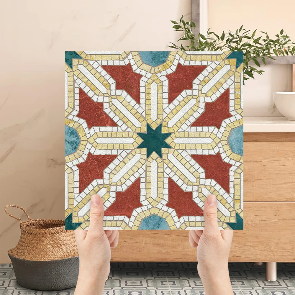 

30x30cm Moroccan Mosaic Tile Stickers, Self-Adhesive Waterproof Vinyl Floor Decals for Kitchen Bathroom Decor