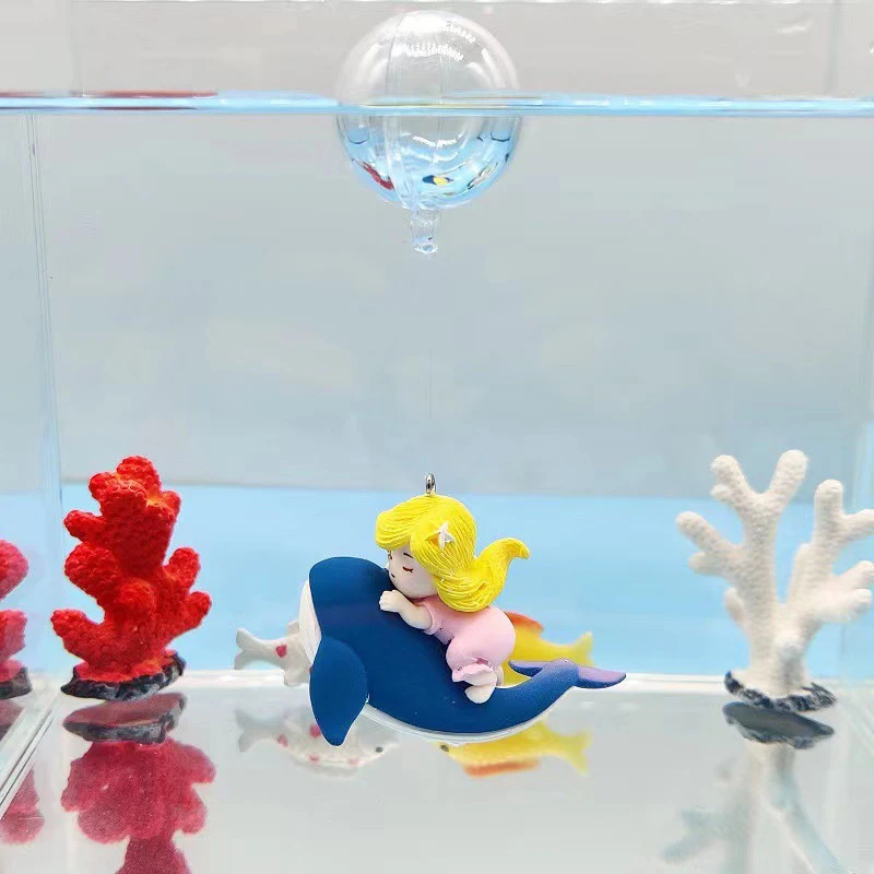 Whale Riding Girl Aquarium Decoration With Ball Plastic Floating Diver Fish Tank Ornament Cute Cartoon Character Decoration