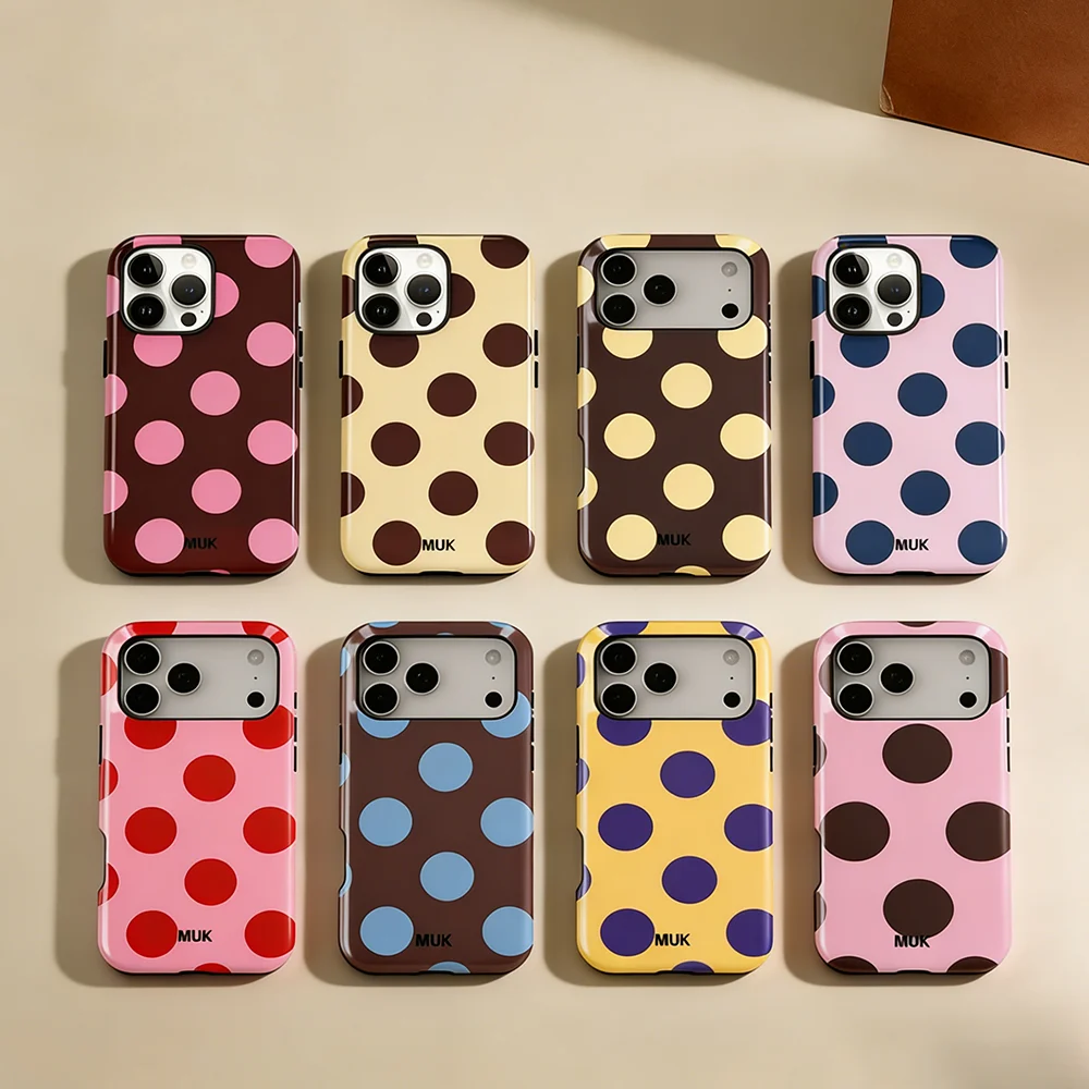 Luxury Y2K Polka Dot Phone Case for iPhone 17 17e 16e 16 15 14 13 12 11 X XS XR XSMAX 7 8 Air Pro Max Plus Double-layer Back