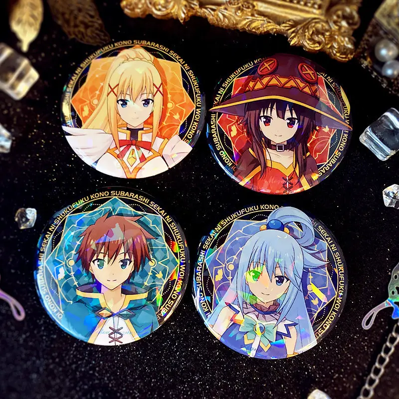 KonoSuba Women Brooch Badges Men Enamel Pins Initial Fashion Pendant Wedding Couples Anime Megumin Aqua Satou Kazuma Kids Gift