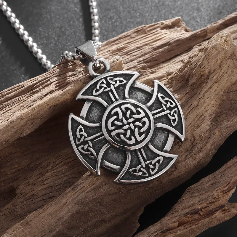 Vintage Celtic Knot Cross Shield Pendant Necklace Nordic Trinity Knot Amulet Necklace Unisex