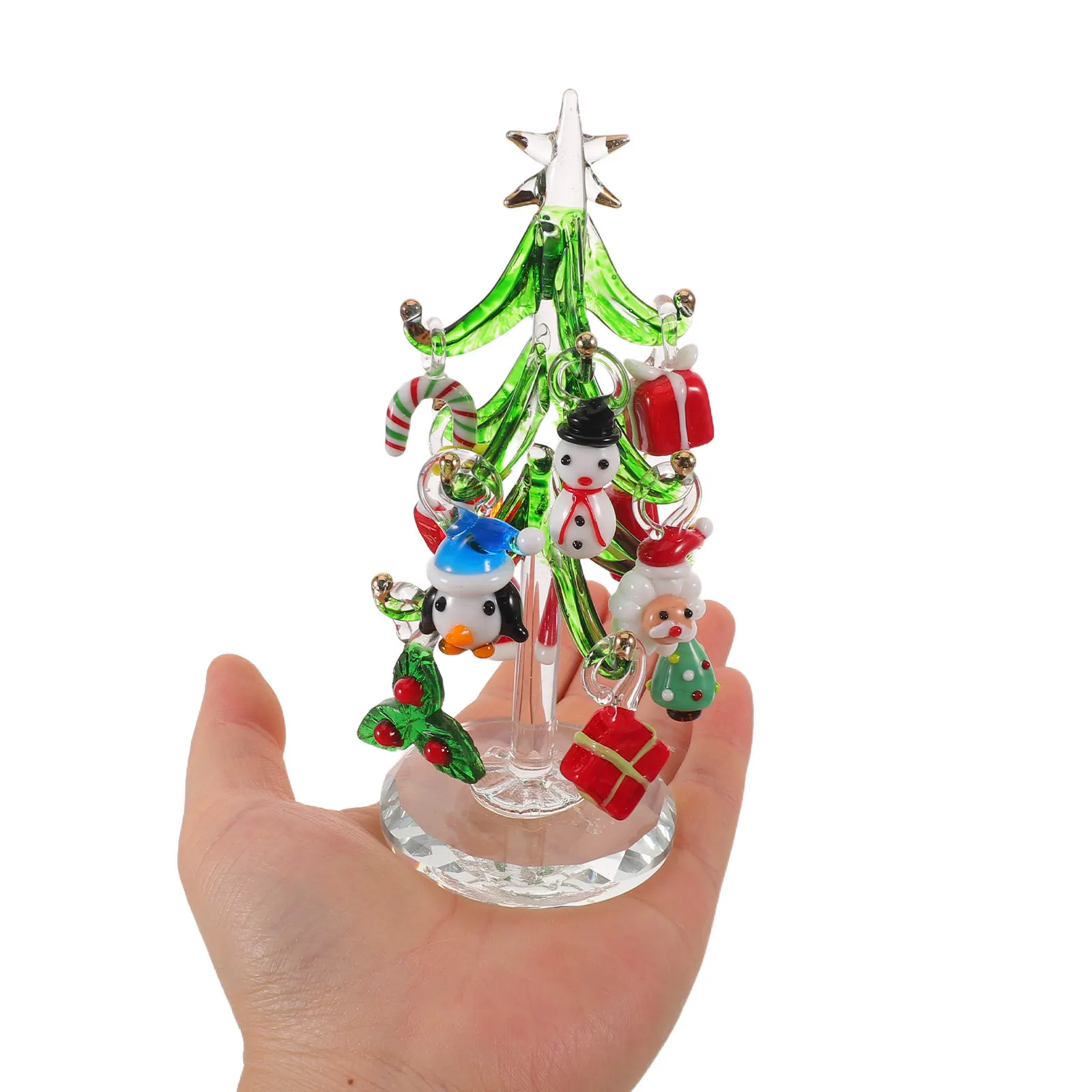 Glass Christmas Tree Mini Statue Sparkling Topper Decorative Ornament Holiday Table Centerpiece Winter Home Office