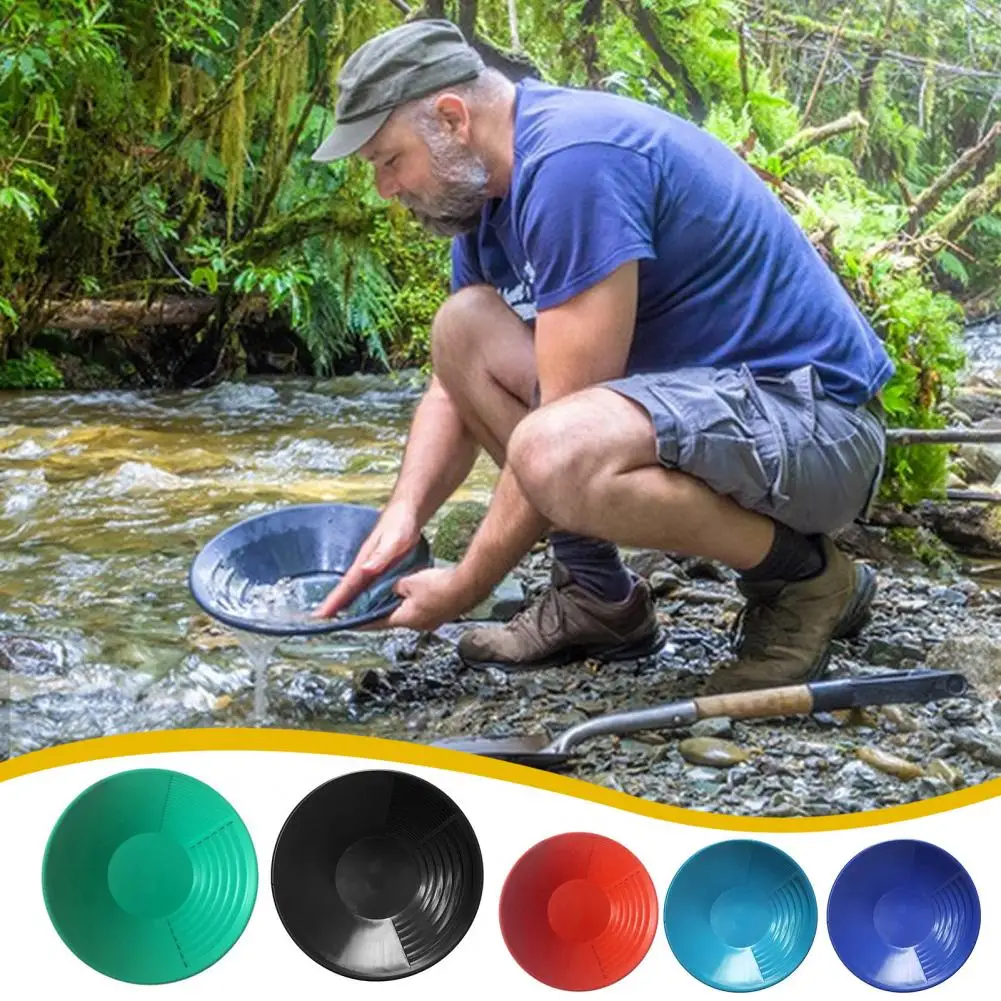 

38cm Manual Panning Pan Heavy Duty Three Riffles Rare Metal Prospecting Pan Portable Durable Round Plastic Basin Sifting Tool
