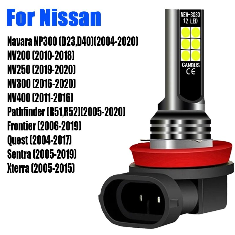 2pcs LED Fog Lights H8 H11 H16 For Nissan Navara NP300 D23 D40 NV200 NV250 NV300 Pathfinder R51 R52 Frontier Quest Sentra Xterra