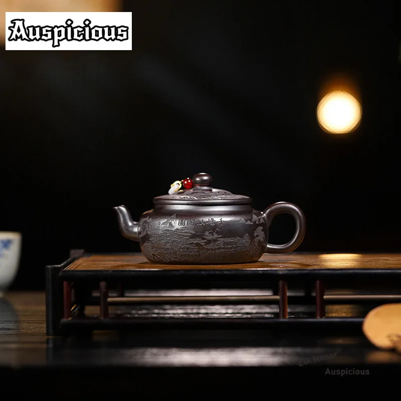 

210ml Exquisite Yixing Purple Clay Teapots Handmade Sun Hat Pot Raw Ore Bronze Mud Tea Soaking Kettle Chinese Zisha Tea Set Gift