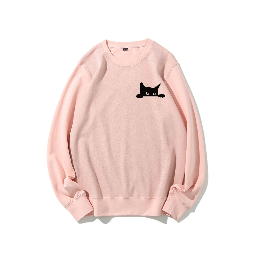 Sweatshirt kasual Halloween kucing terbuka lucu hadiah pemilik hewan peliharaan Sweatshirt lengan panjang musim gugur wanita