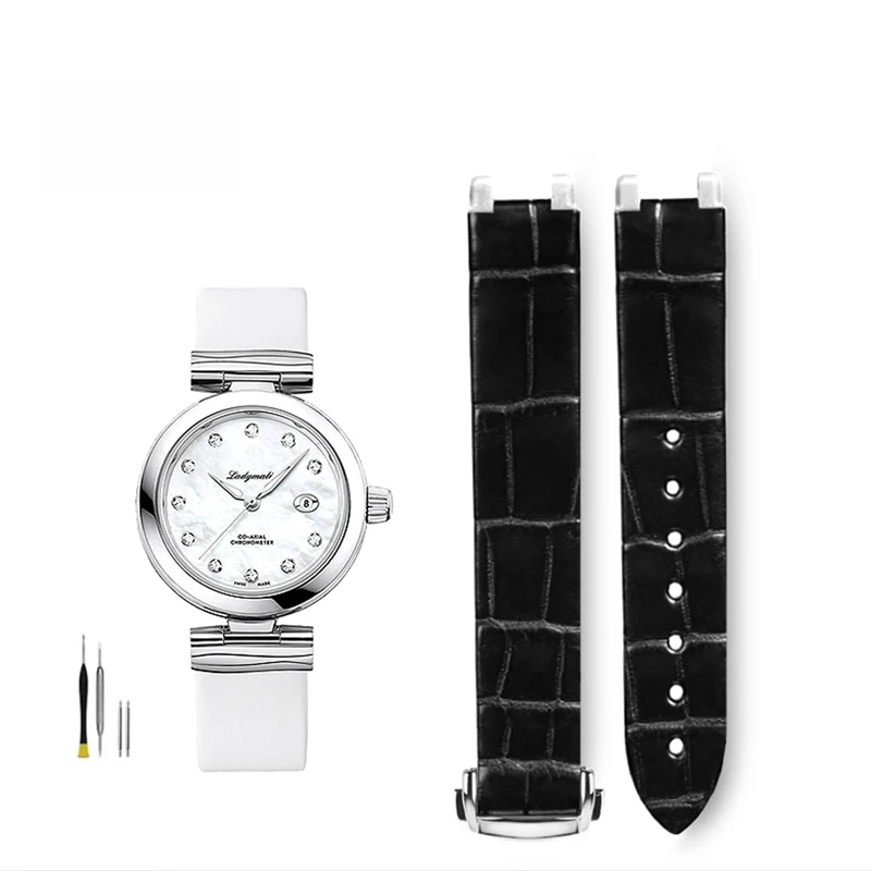 

FUYIJIA Women Custom O-MEGA DE VILLE LADYMATIC Original Watchbands Crocodile Skin Strap 16MM Concave Interface Alligator Belt