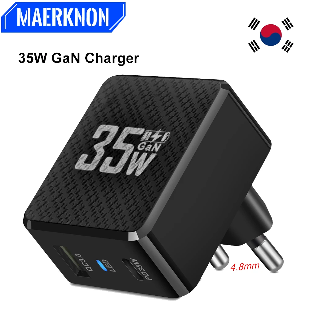 GaN Charger 35W USB C Charger Fast Charge For IPhone 15 Pro 2 Ports PD Type C Charger Quick Charge For Samsung Xiaomi KR Plug