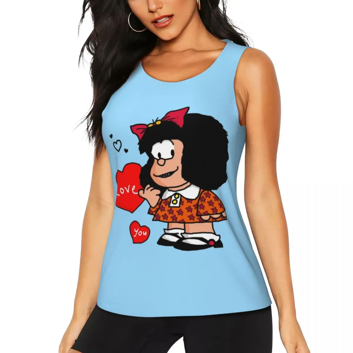 Custom Mafalda Love You Workout Tank Tops for Women Cartoon Quino Comic Cool-Dry Sleeveless Yoga Shirts