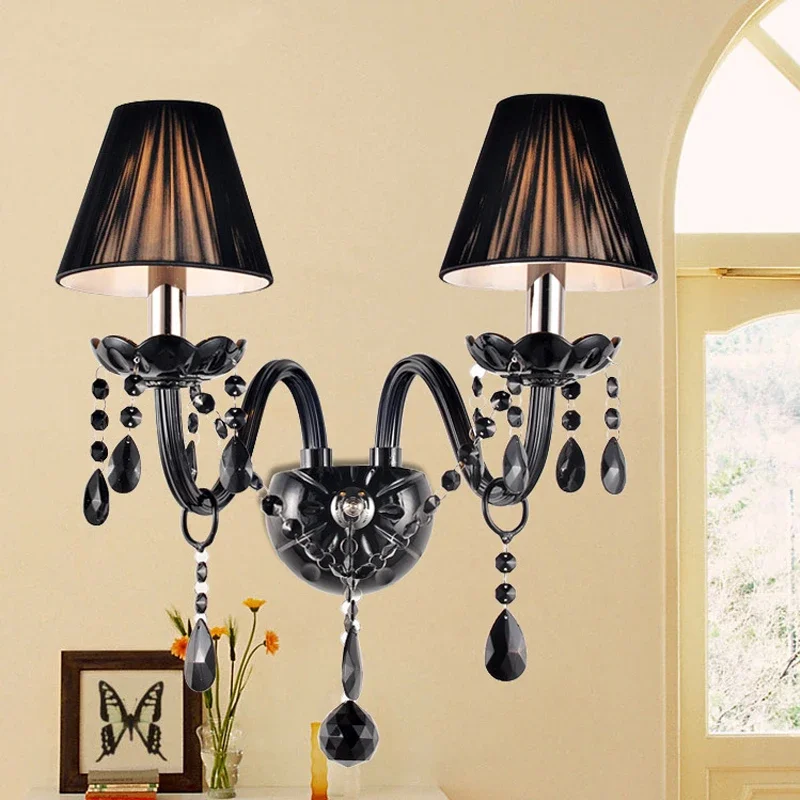 KERWIN European Style Crystal Wall Lamp Black Candle Lamp Luxurious Living Room Restaurant Bedroom Villa Hotel Engineering