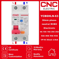 CNC 230V 50/60 HZ RCBO MCB 30mA Residual Current Circuit Breaker With Over Current And Leakage Protection 6/10/16/20/25/32/40 A