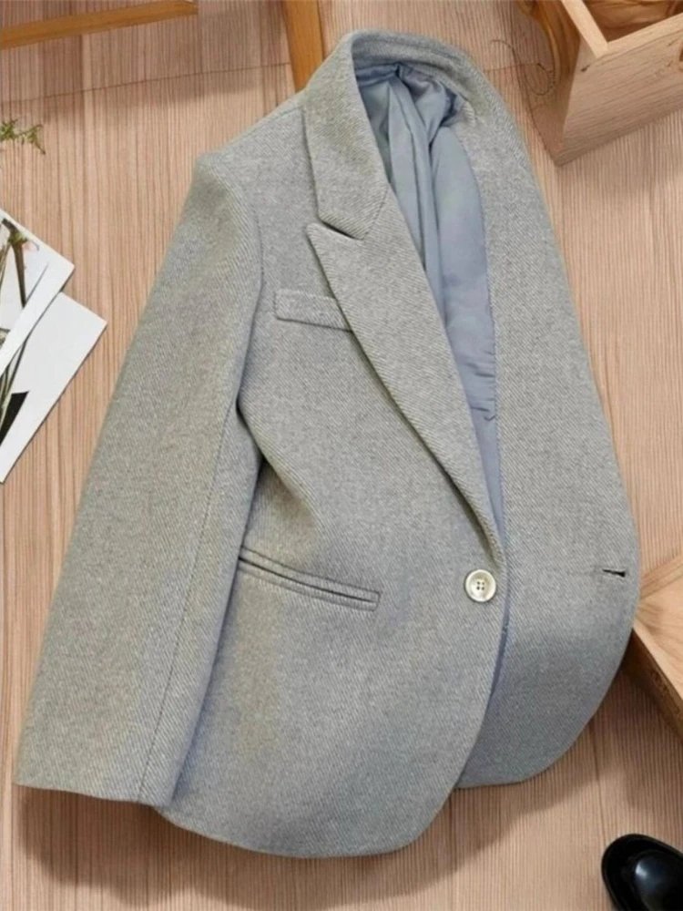2026 Vintage Woolen Suit Jacket Women's Casual Office Short Blazers Spring Autumn Single-button Slim Coat Female Small Outerwear