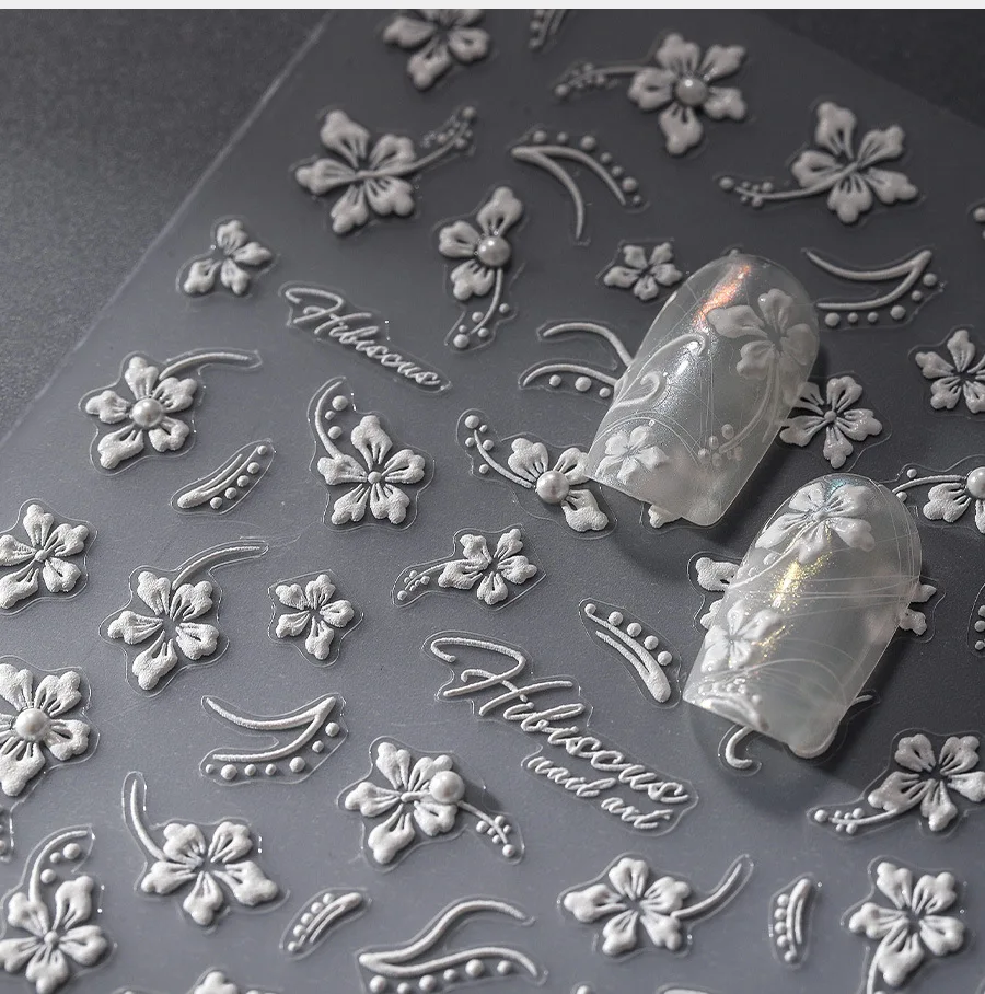 

Exquisite Flower Pearl Nail Stickers Embossed Decorative Nail Sticker Self Adhesive Slider Accessories Adhesive Nail Decorations
