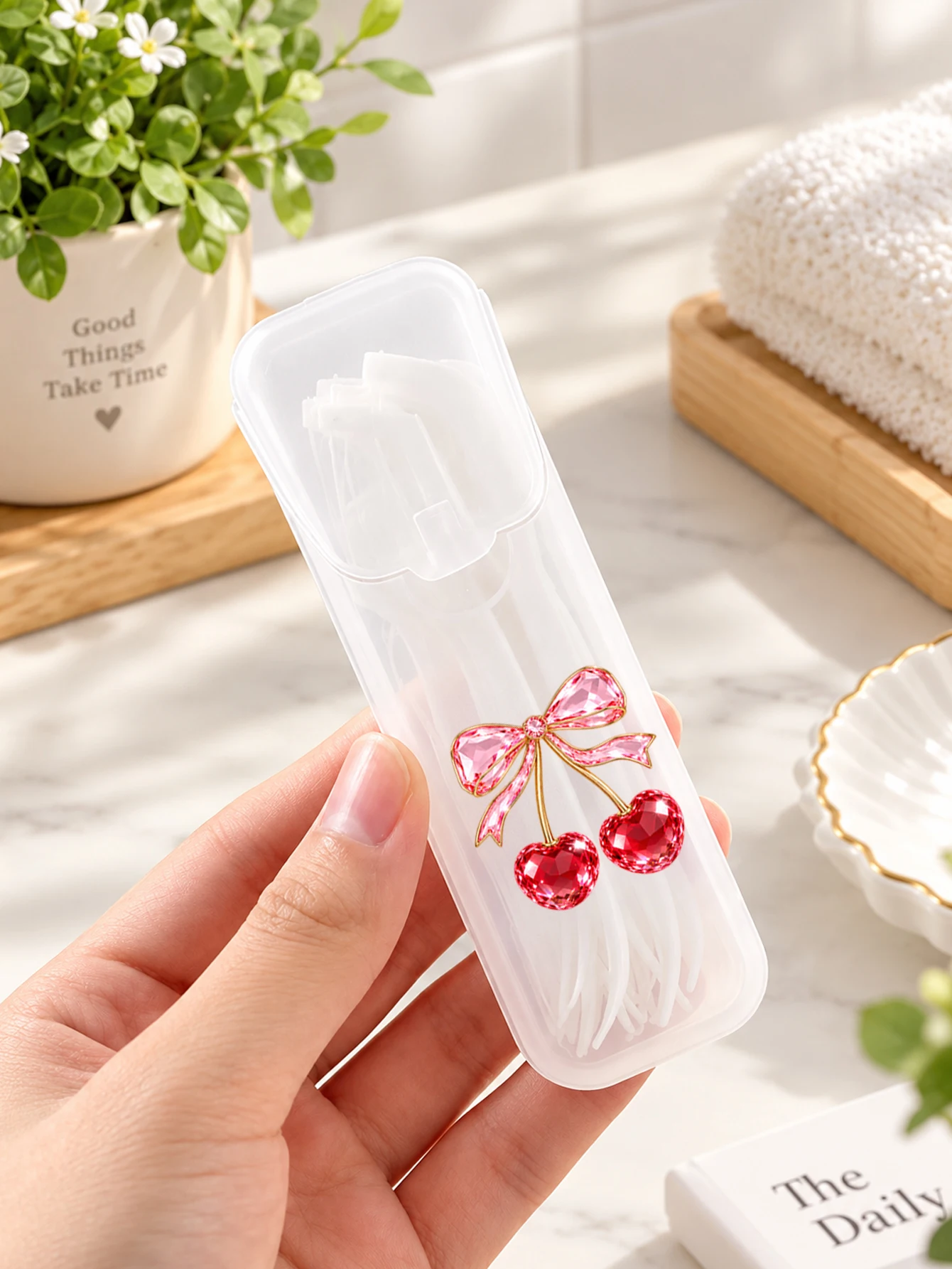 4/2/1 Piece Cute Crystal Butterfly Cherry Bow Pattern Mini Storage Box, Portable Transparent Flip-Top Storage Box, Toothpick, Dental Floss, Cotton Swab Storage Box, Travel Small Item Organizer, Lightweight Portable Storage Container