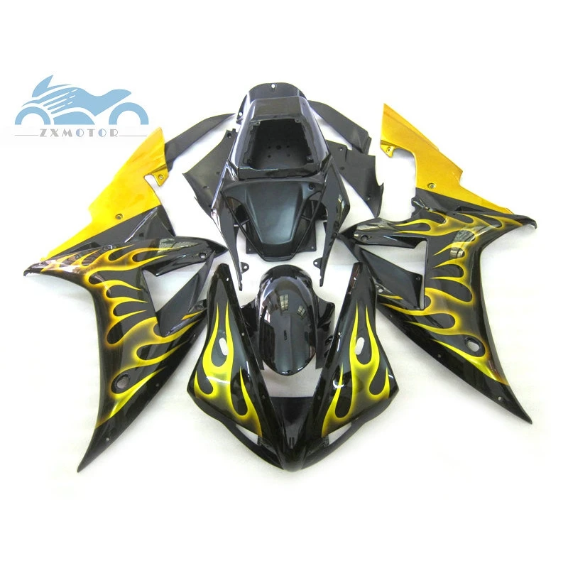 Free New motorcycle fairing Kits fit for YAMAHA 2002 2003 YZFR1 02 03 YZF R1 sports fairings black yellow flames body parts RG18