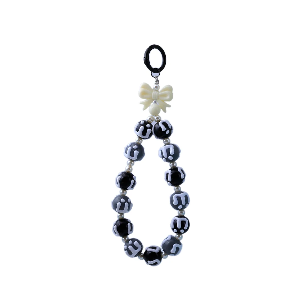 6pcs Creamy Drip Beaded Phone Wrist Strap Bow Acrylic Key Chain Anti-Lost Lanyard Bag Charm Customizable Bead Chain Wholesale