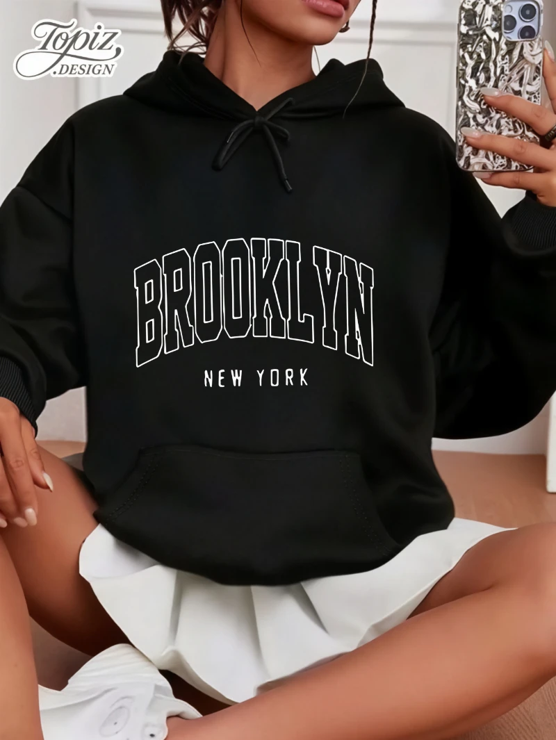 

2025 Autumn and Winter Women's Brooklyn Graphic Hoodie Cozy Streetwear High-end Luxury Is for Both Men and Women Top Y2k