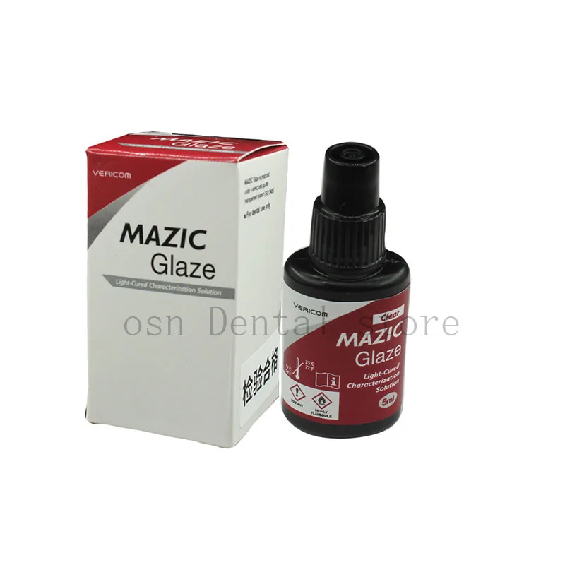 MAZIC Glaze 5ml Light Cured Glaze Liquid Vericom Dental Lab Material for Resin Prosthesis Denture Staining & Glazing