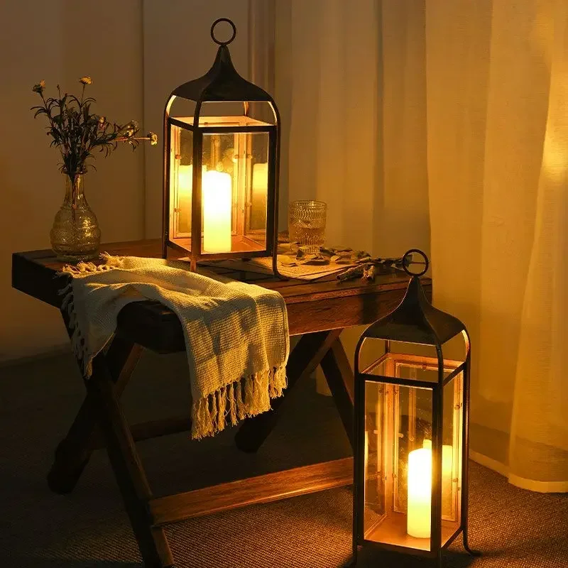Large Glass Lantern Iron Candlestick 2026 Decorative Ornaments Metal Nostalgic Classic Garden Courtyard Lighting