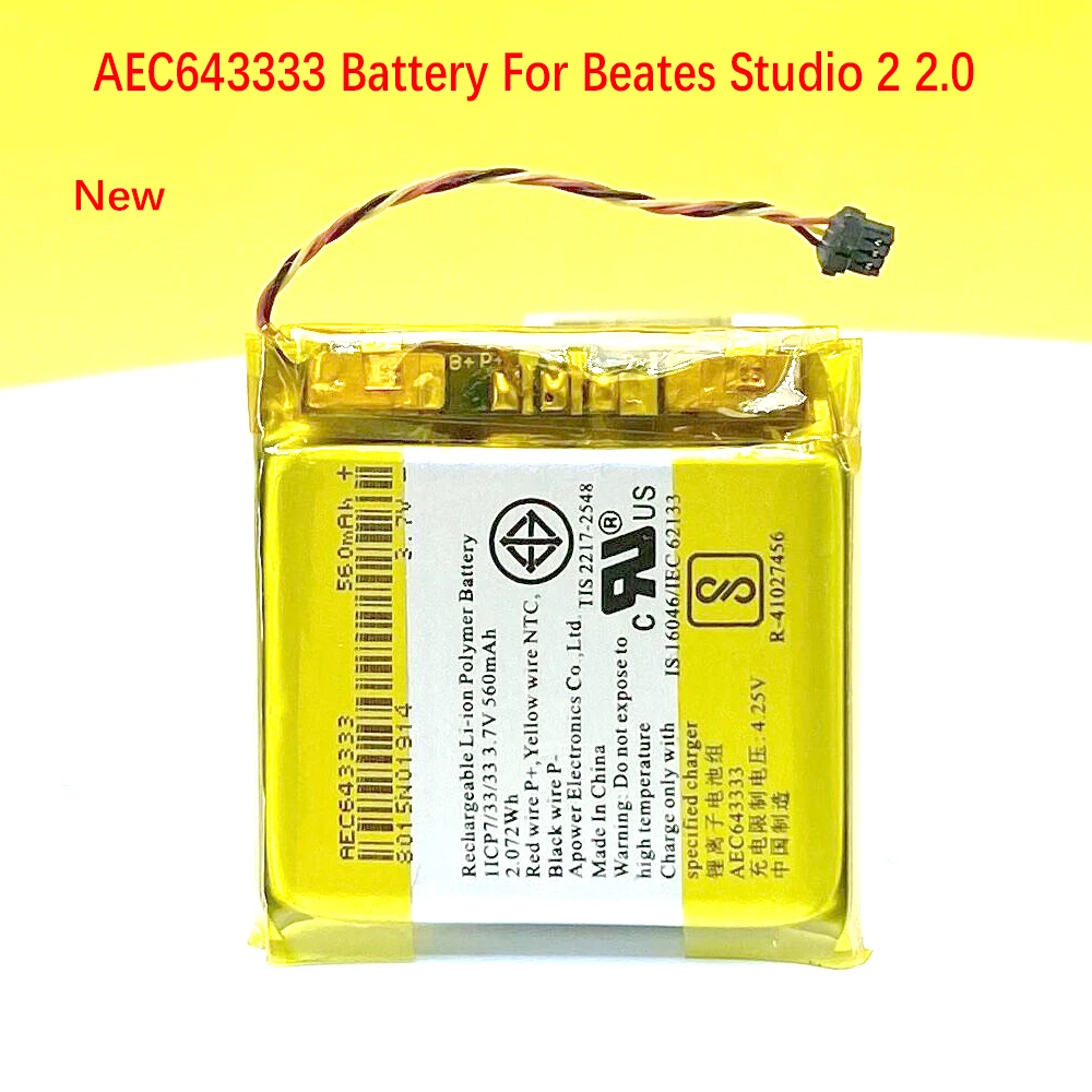 

New 560mAh AEC643333 Battery For Beates Studio 2 2.0 Wireless bluetooth Headphone 3.7V Battery PA-BT05 Rechargeable