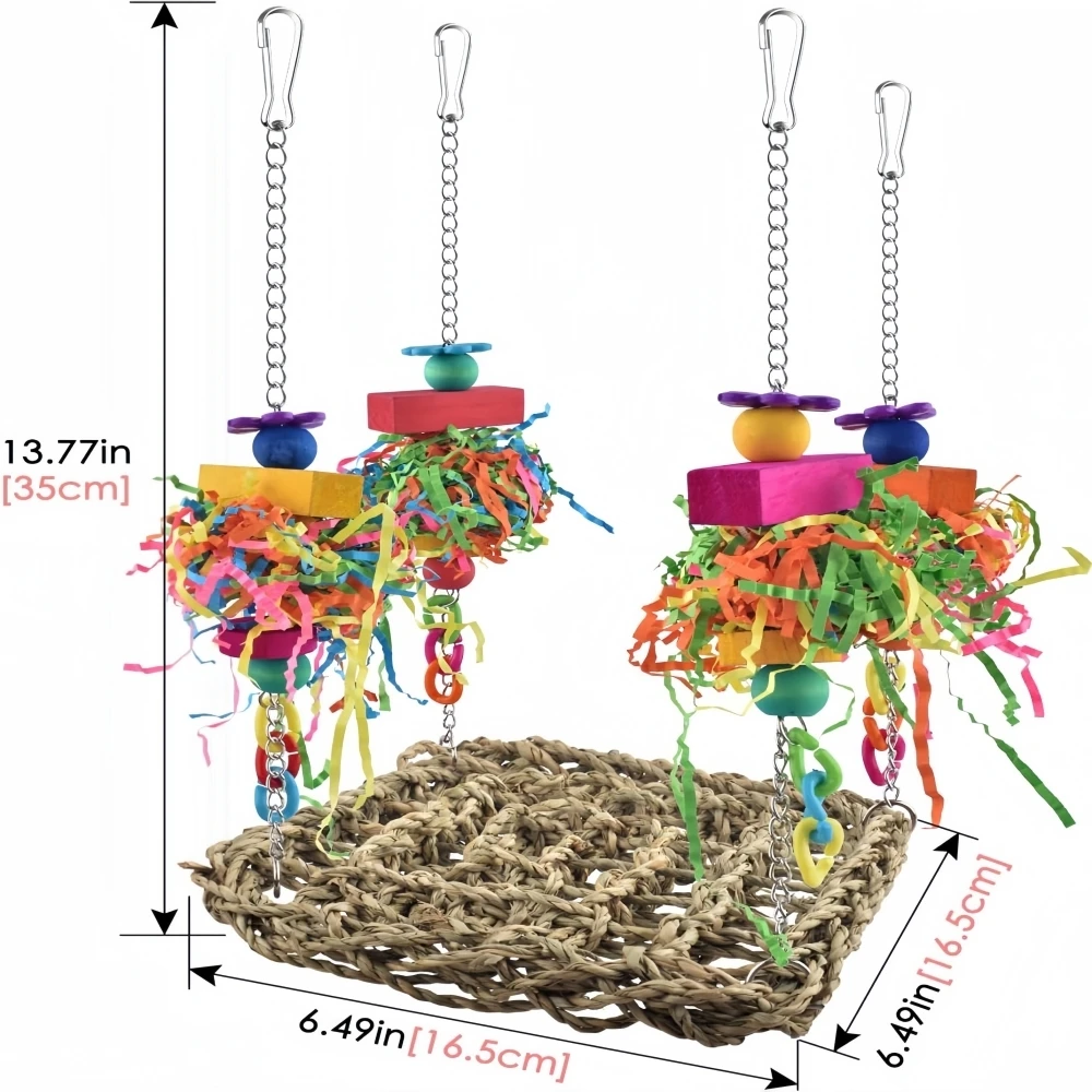Large Medium Parrots Climbing Net Hammock Four Season Water Grass Rope Mat Bird Toy Cage Accessory Random Colors