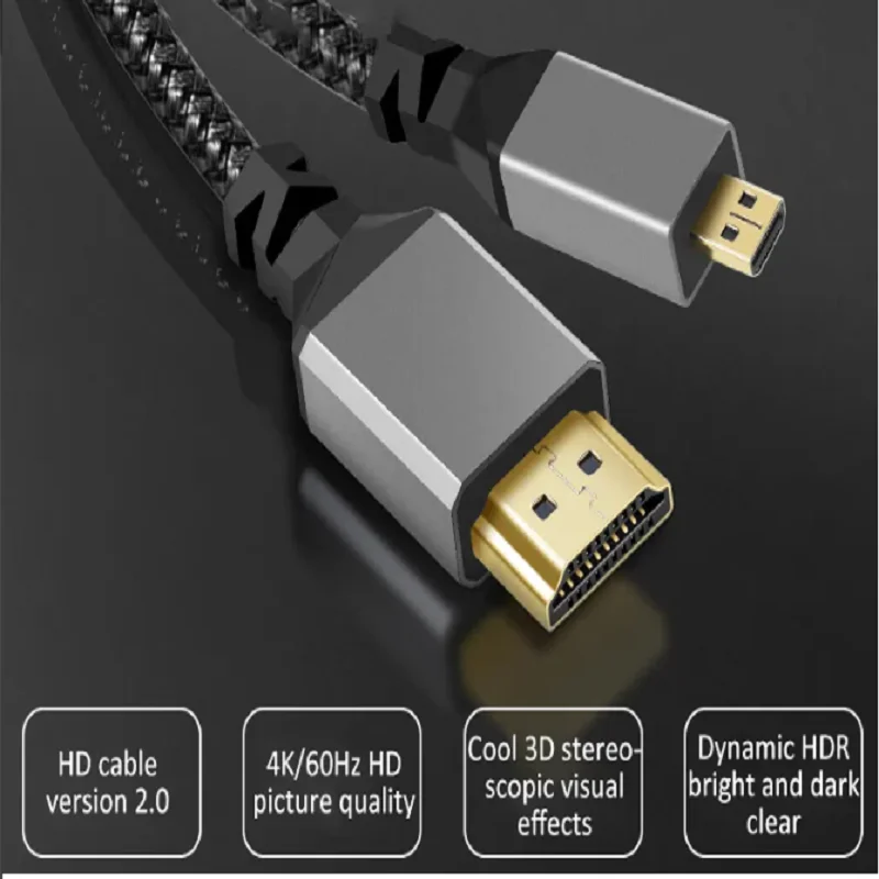 1M 2M 3M 5M 10M 4K 60HZ Micro HDMI TO HDMI Coiled Extension Flexible Cable Male to Male Plug Cable HDMI-Compatible For Computer